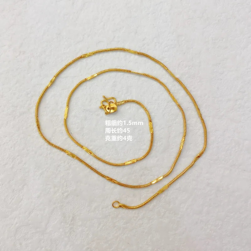 Plated 100% Real Gold 24k Pure Simple Plain Chain Necklace Ab Ot Buckle Ins Wind Like Anti Allergic Colorless Clavicle For Women