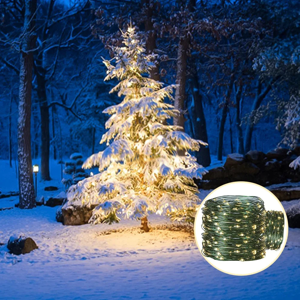 10-20M LED String Lights Fairy Green Wire Outdoor Christmas Light Tree Garland for New Year Street Home Party Wedding Decorion