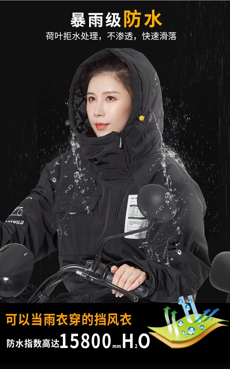 Electric Motorcycle Windproof Plus Velvet Thickened Double-sided Waterproof Snowmobile Jacket Winter Warm Suit for Men Women