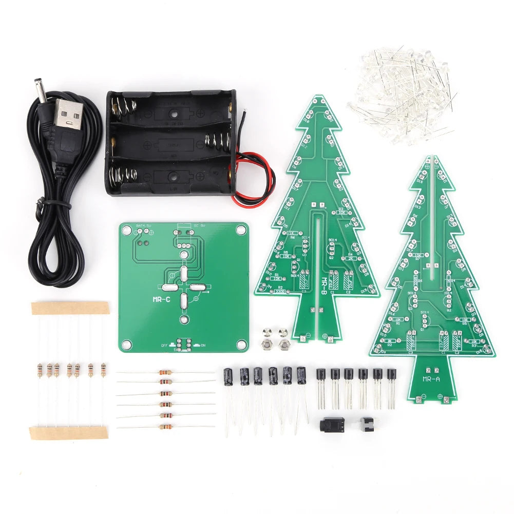 Lower Energy Consumption Soldering Practice Kit DIY 3D Christmas Tree Battery/USB Powered Electronic Exercise Kit for DIY Lovers