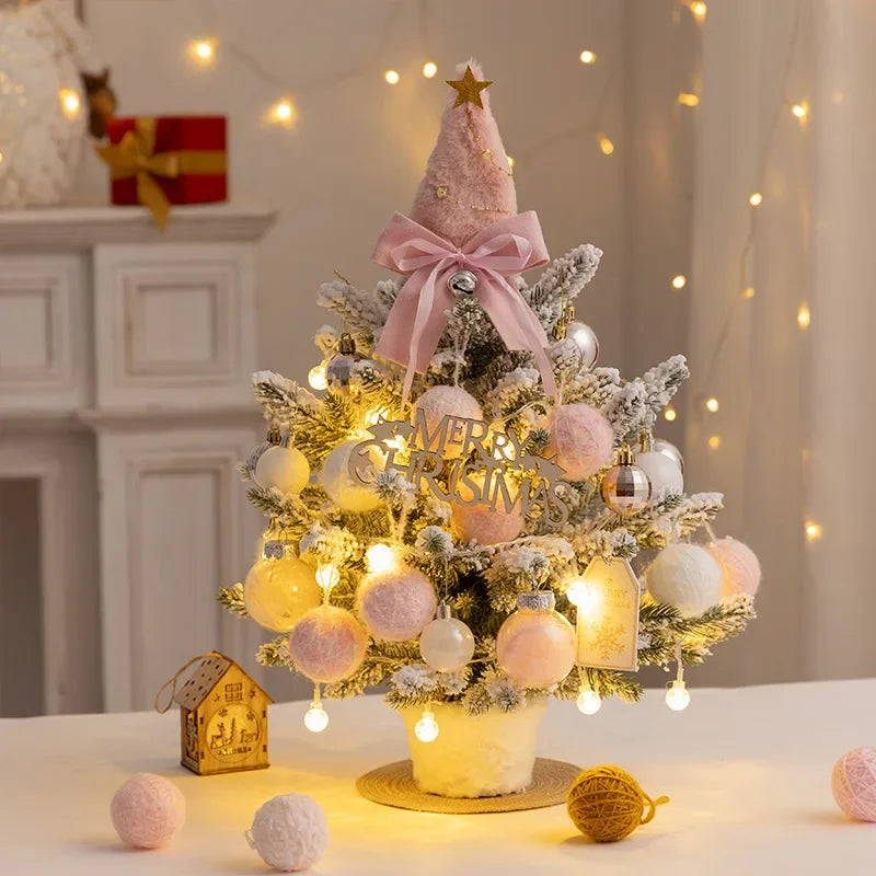 Plush Pink Set Desktop Christmas Tree Ornament Gift Christmas Decoration DIY Mini Object