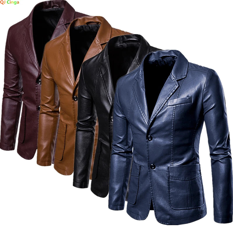 Men's Lapel Leather Dress Suit Coat