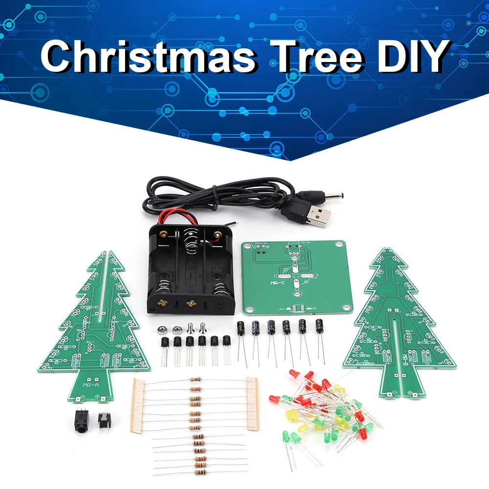 Lower Energy Consumption Soldering Practice Kit DIY 3D Christmas Tree Battery/USB Powered Electronic Exercise Kit for DIY Lovers