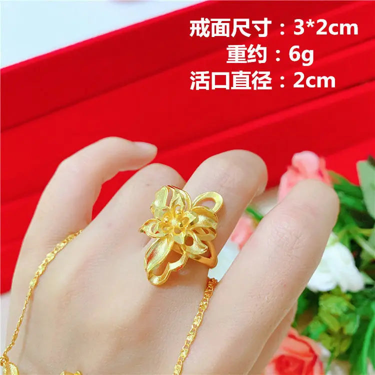 Simulation 100% Real 24K Gold Plated Women's Necklace Sandy Gold Necklace Flower Pendant Set Mother Grandma Gift Flower Earrings