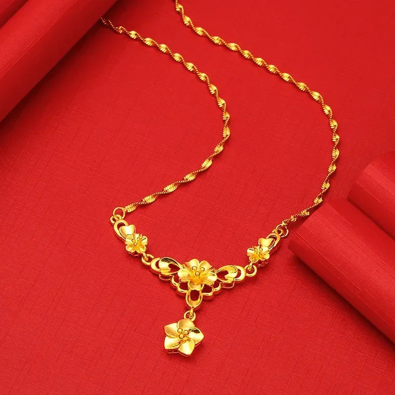 Pure Wedding Window 100% Plated Real 999 Gold 18ken Pig Dragon Phoenix Flower Necklace Women's Bride Color Chain for Women's Gif