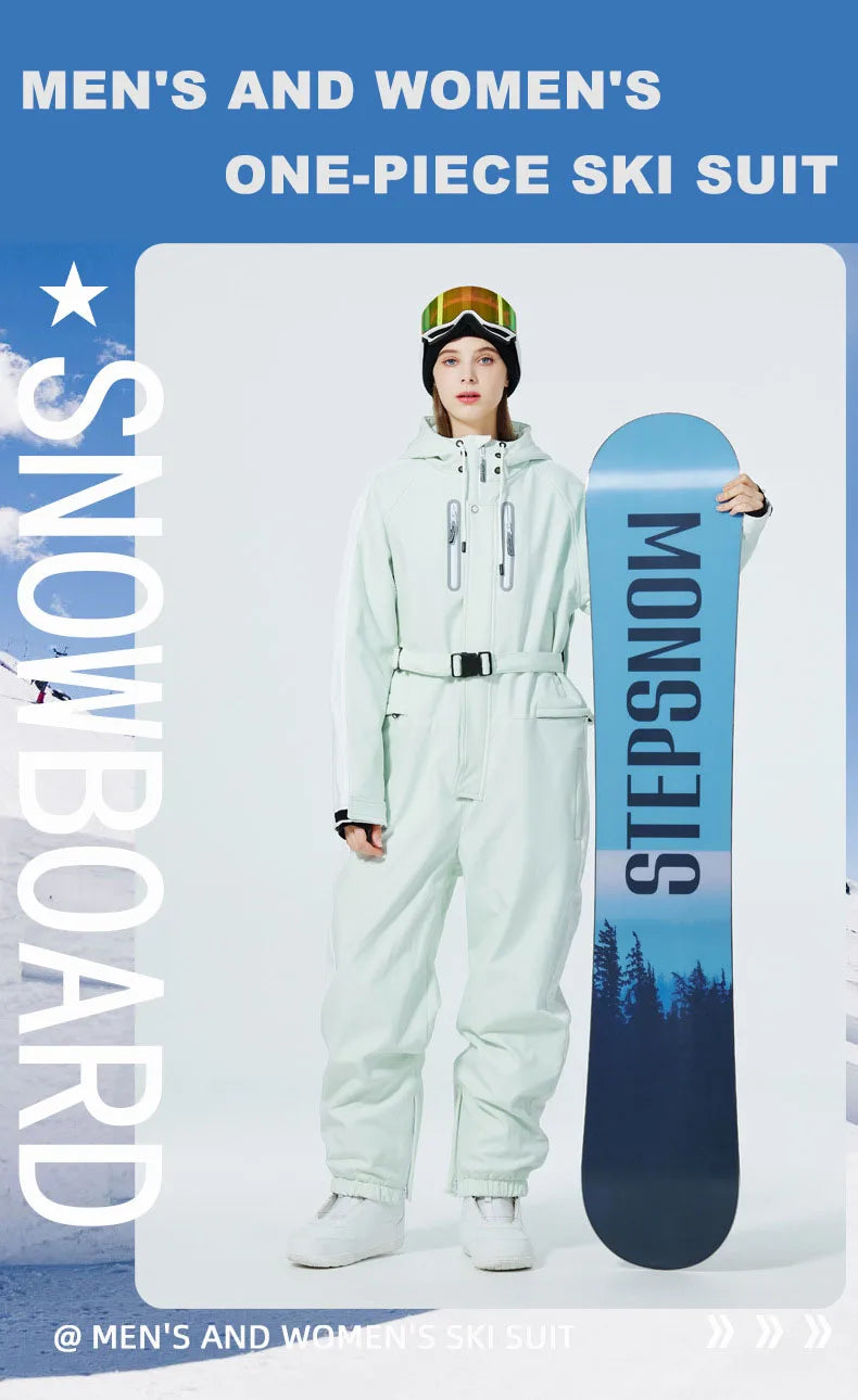 Skiing Jumpsuit Men Women One-piece Ski Suit Winter Outdoor Windproof Waterproof Ski Overall Snowboarding Suit Ski Jacket+Pants