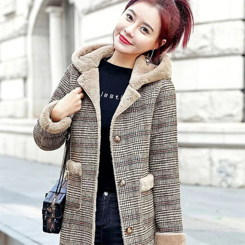 Women's Plaid Wool Coat Thick