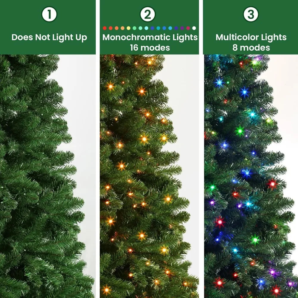 7.5ft Prelit Premium Artificial Hinged Full Christmas Tree with 470 Multi-Color Changing RGB Lights, 1264 PVC Branch Tips